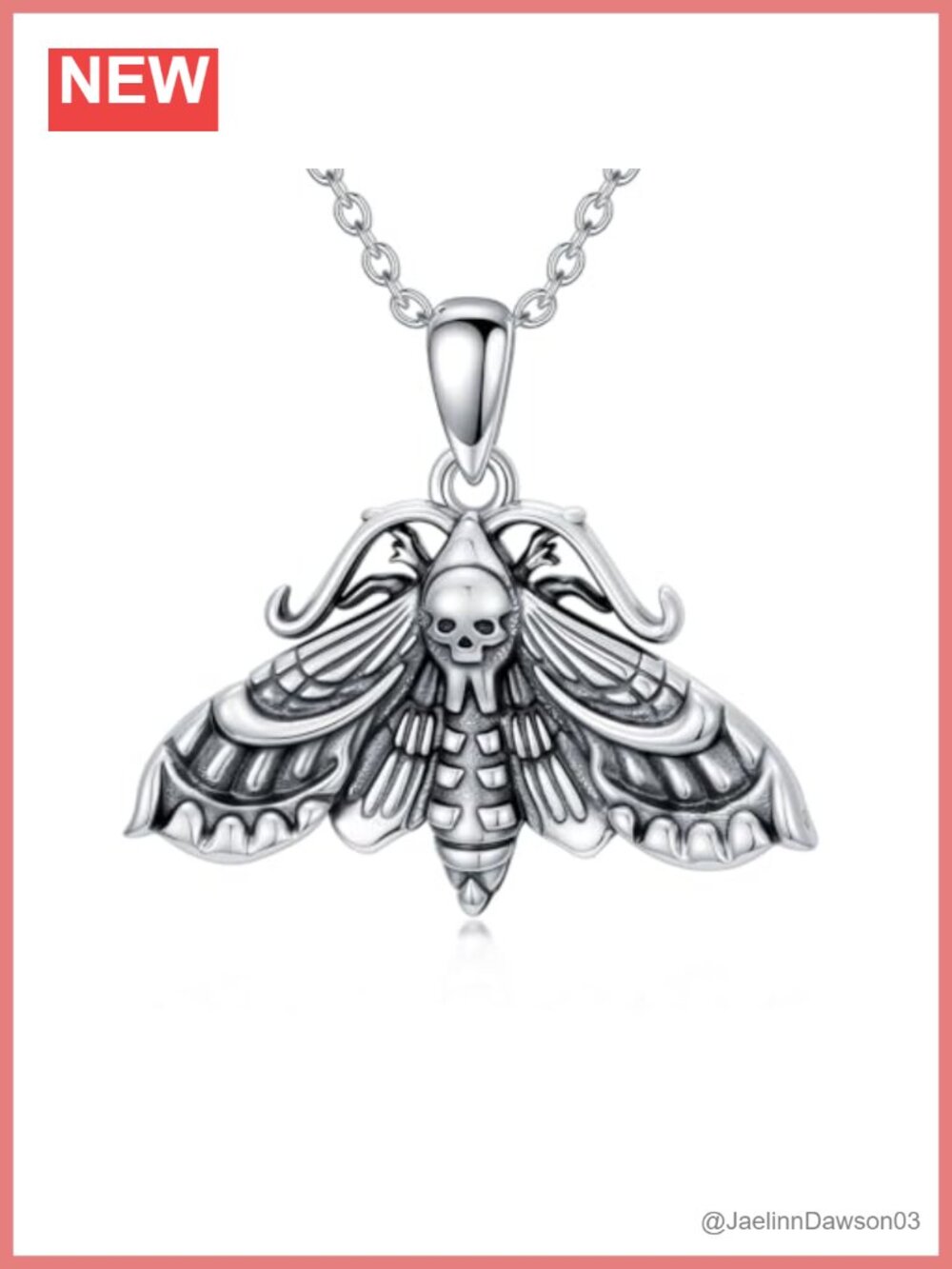 925 Sterling Silver Moth Skull Pendant Necklace 18+2in Gothic Hall
